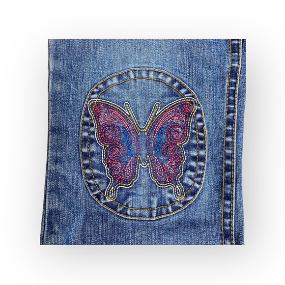 Guess ❤︎ Embroidered Butterfly Knee Patch Denim Jeans ❤︎ 4 4T ❤︎ Elastic Waist - Picture 5 of 16